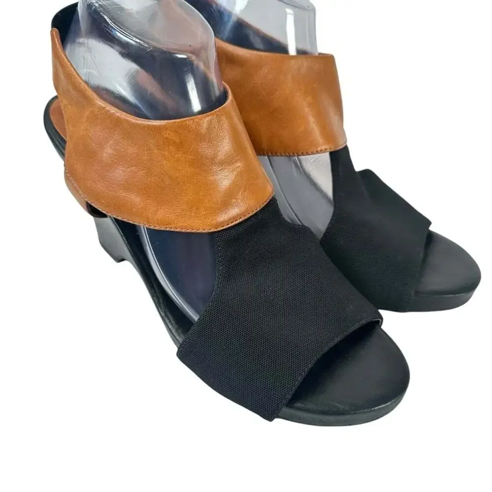 The Flexx Stylish Black and Brown Wedge Sandals Size 10